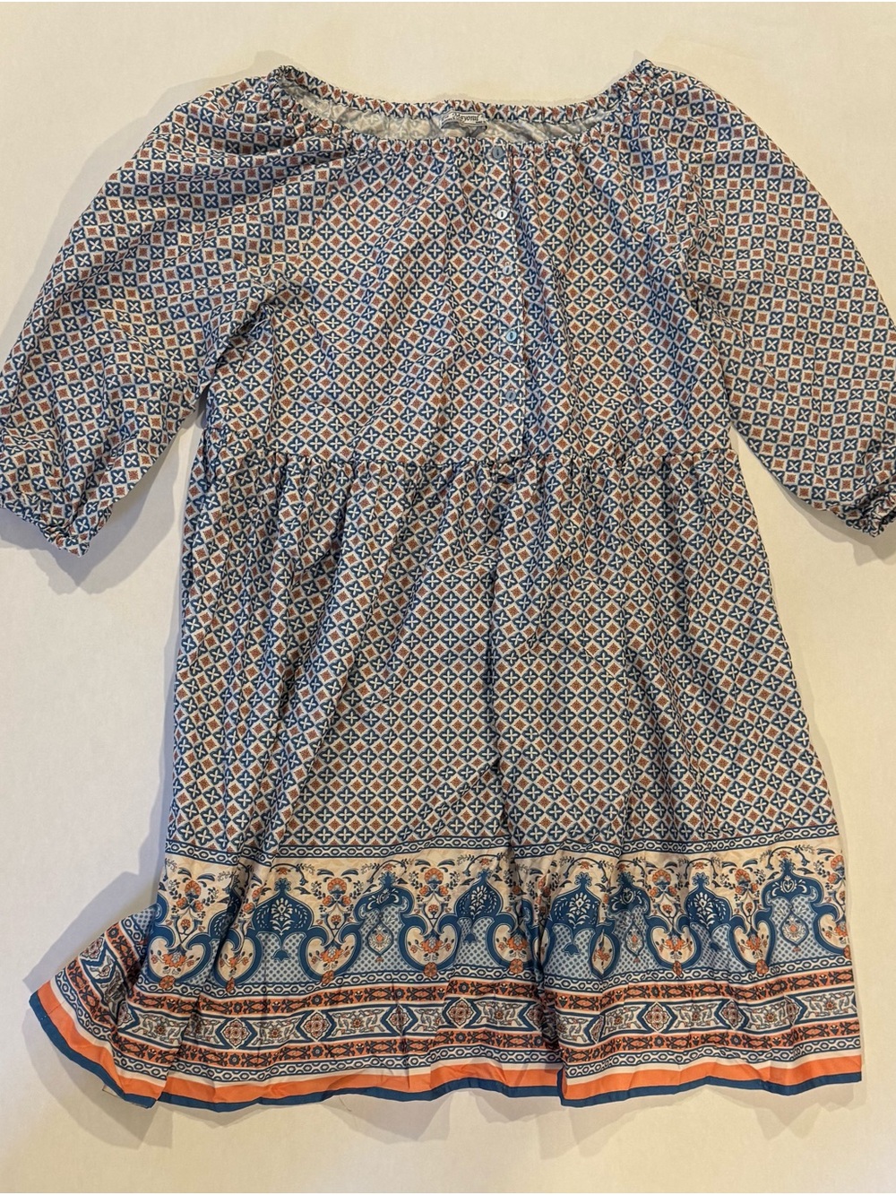 Mayoral Blue & Orange Boho Border Print Dress